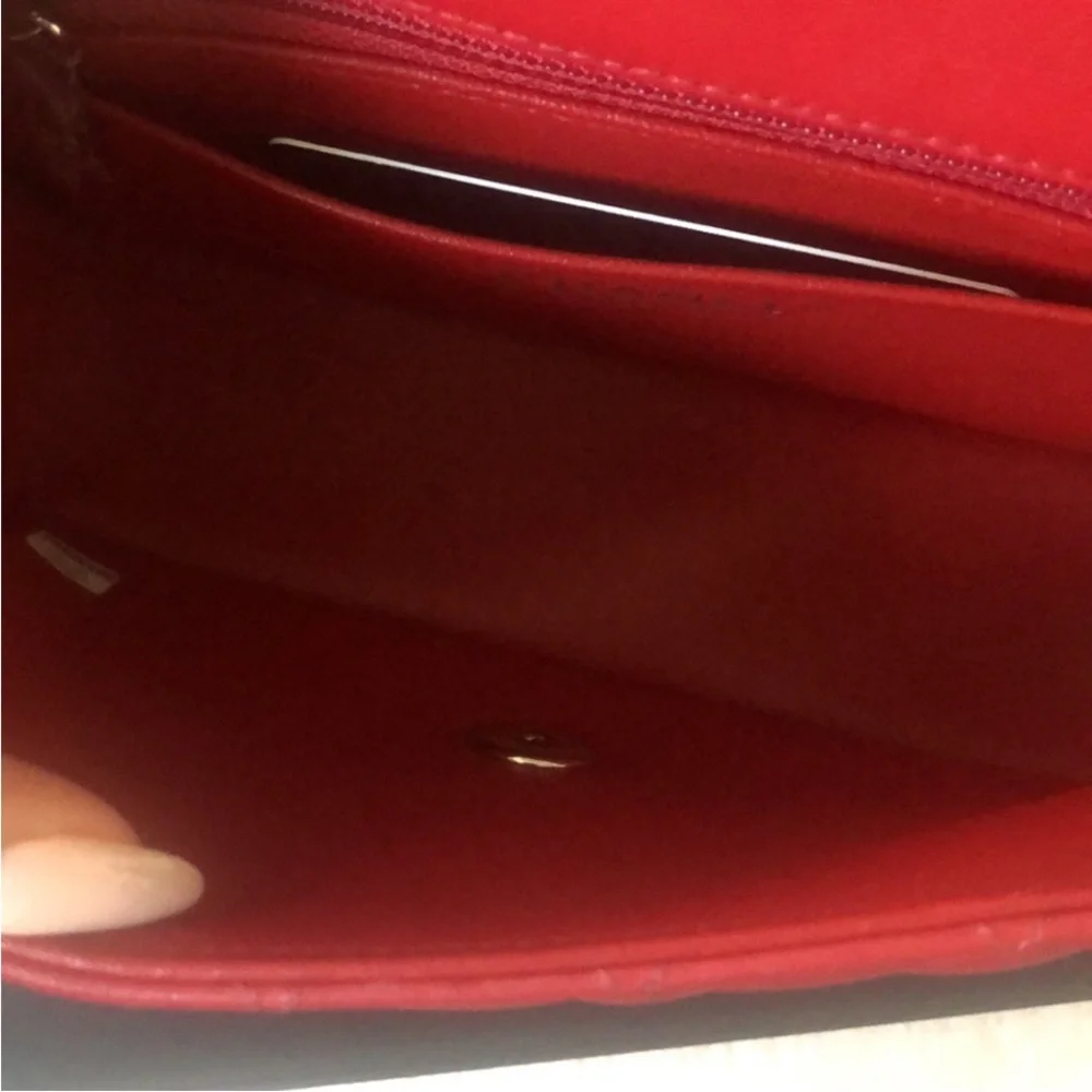 Authentic Chanel Classic Red Quilted Rectangle Mini Lambskin Bag